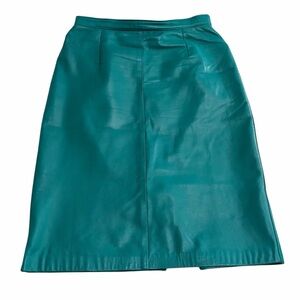 Vintage Bagatelle Turquoise Leather Pencil Skirt - 70s/80s ILGWU Canada Label